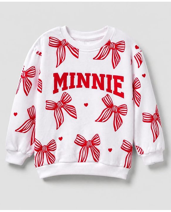 Babyhug Disney 100% Cotton Terry Knit Drop Shoulder Full Sleeves Sweatshirts with Minnie Mouse Print Pack of 2 - Red & White