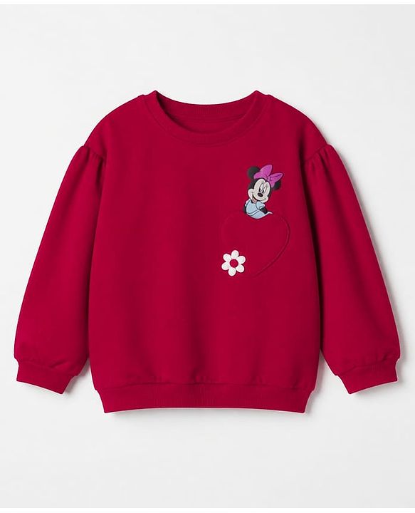 Babyhug Disney 100% Cotton Terry Knit Drop Shoulder Full Sleeves Sweatshirts with Minnie Mouse Print Pack of 2 - Red & White