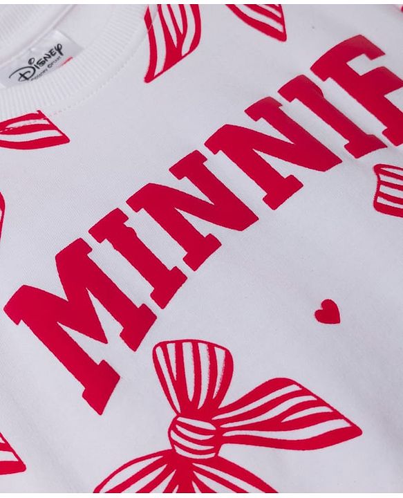 Babyhug Disney 100% Cotton Terry Knit Drop Shoulder Full Sleeves Sweatshirts with Minnie Mouse Print Pack of 2 - Red & White