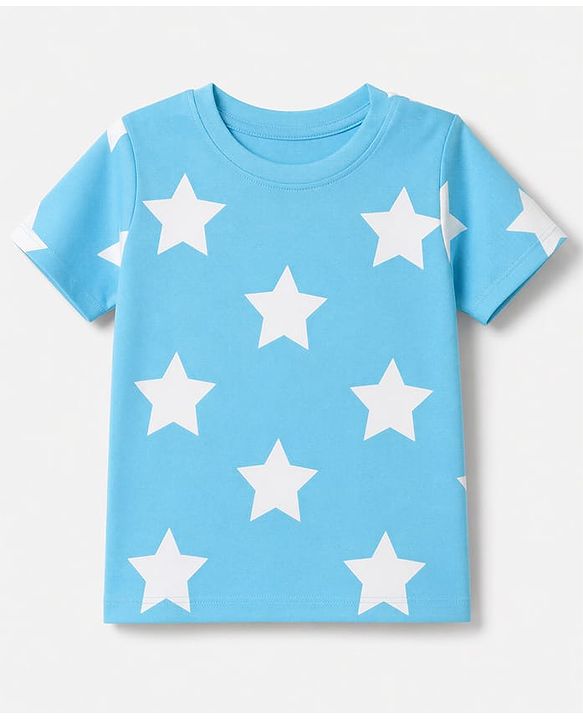 Babyhug 100% Cotton Knit Half Sleeves T-Shirts with Star Print - Blue