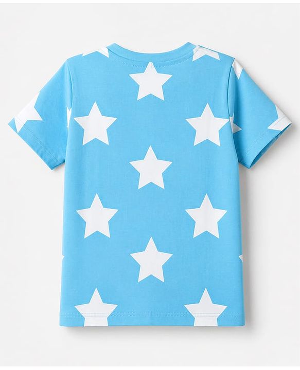 Babyhug 100% Cotton Knit Half Sleeves T-Shirts with Star Print - Blue