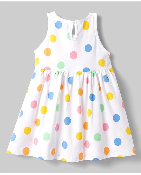 Babyhug Single Jersey Knit Frock with Full Sleeves  Denim Jacket & Polka Dots Print - White
