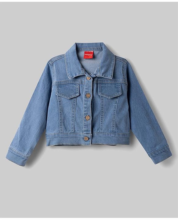 Babyhug Single Jersey Knit Frock with Full Sleeves  Denim Jacket & Polka Dots Print - White