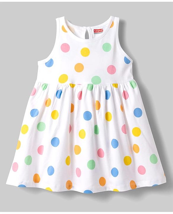 Babyhug Single Jersey Knit Frock with Full Sleeves  Denim Jacket & Polka Dots Print - White