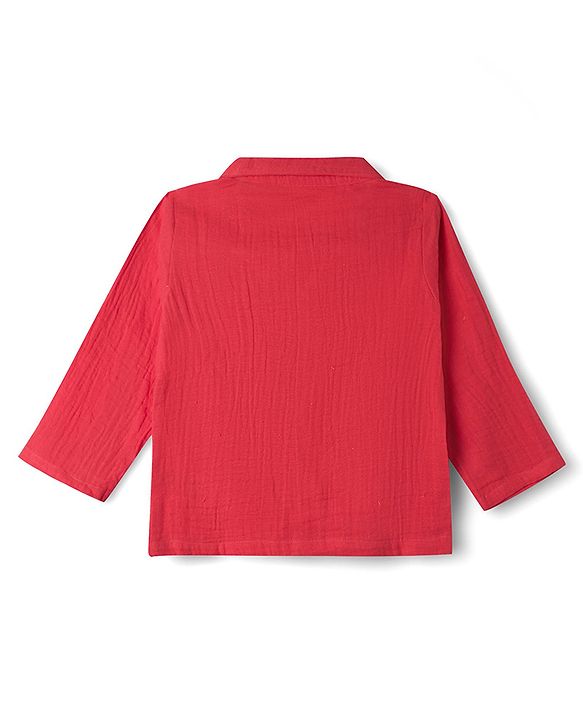 Babyhug Natural Crinkle 100% Cotton Woven Full Sleeves Co-Ords Shirt & Pyjama Night Suit - Red
