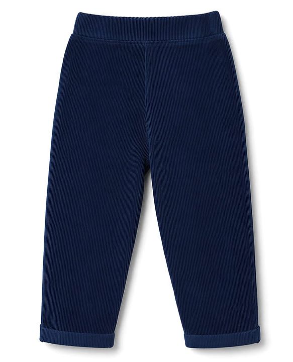 Babyhug Corduroy 100% Cotton Knit Full Length Solid Solid Pant - Navy Blue