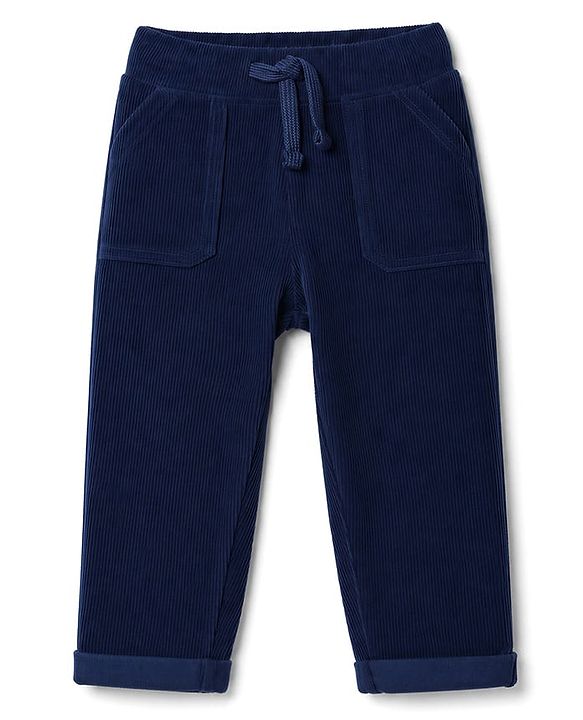 Babyhug Corduroy 100% Cotton Knit Full Length Solid Solid Pant - Navy Blue