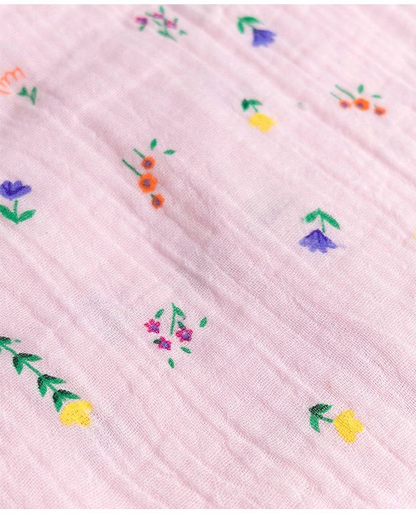Babyhug Natural Crinkle 100% Cotton Woven Full Sleeves Co-Ords Shirt & Pyjama Night Suit with Floral Print - Pink
