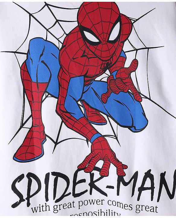 Pine Kids Marvel 100% Cotton Knit Sweatshirt with Full Sleeves and Spider-Man Print in White