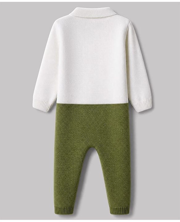 Babyhug Knit Full Sleeves Winter Wear Romper With Bow Applique - Olive Green