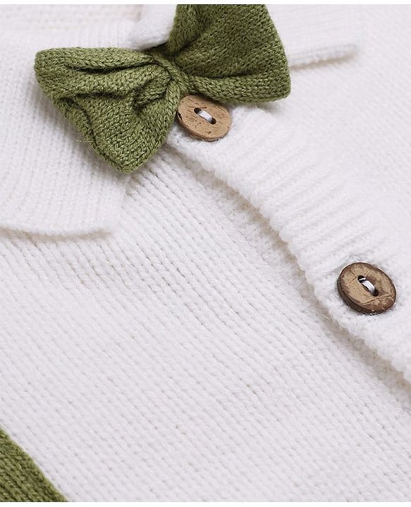 Babyhug Knit Full Sleeves Winter Wear Romper With Bow Applique - Olive Green