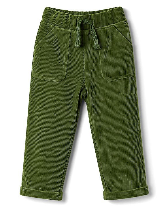 Babyhug 100% Cotton Knit Full Length Corduroy Pants - Olive