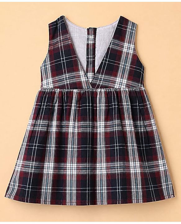 Babyhug Twill Woven Fit & Flare Full Sleeves Frock and Tee with Checks - Brown