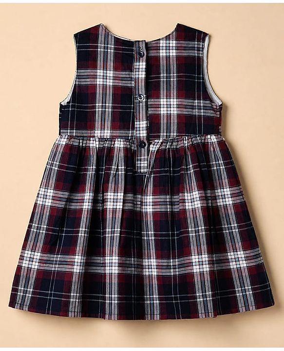 Babyhug Twill Woven Fit & Flare Full Sleeves Frock and Tee with Checks - Brown