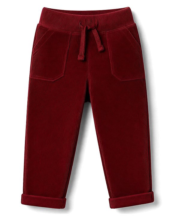 Babyhug 100% Cotton Knit Corduroy Pants with Full Length - Maroon