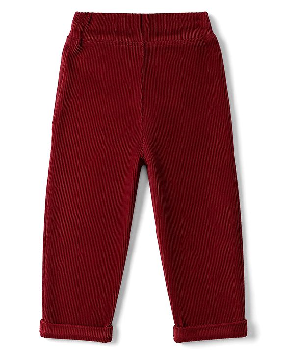 Babyhug 100% Cotton Knit Corduroy Pants with Full Length - Maroon