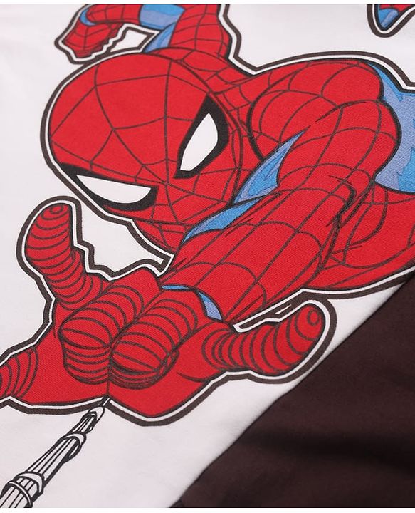 Pine Kids Marvel 100% Cotton Terry Knit Sweatshirt With Full Sleeves And Spiderman Print - White