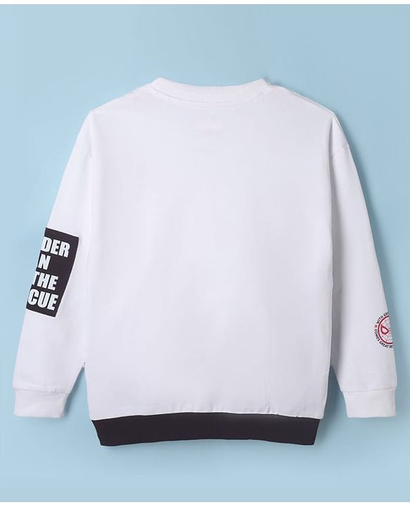 Pine Kids Marvel 100% Cotton Terry Knit Sweatshirt With Full Sleeves And Spiderman Print - White