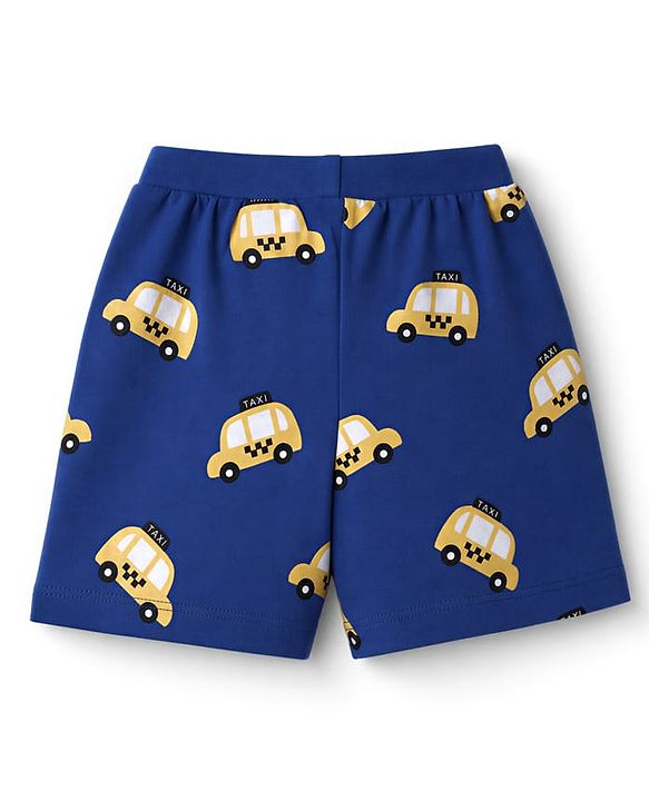 Babyhug 100% Cotton Jersey Knit Mid Thigh Vehicles Printed Shorts Pack Of 3 - Blue Yellow & Black