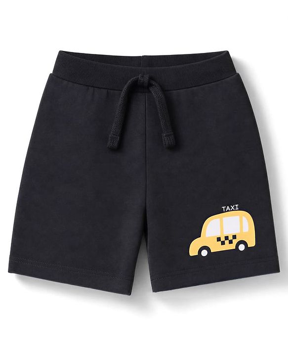 Babyhug 100% Cotton Jersey Knit Mid Thigh Vehicles Printed Shorts Pack Of 3 - Blue Yellow & Black