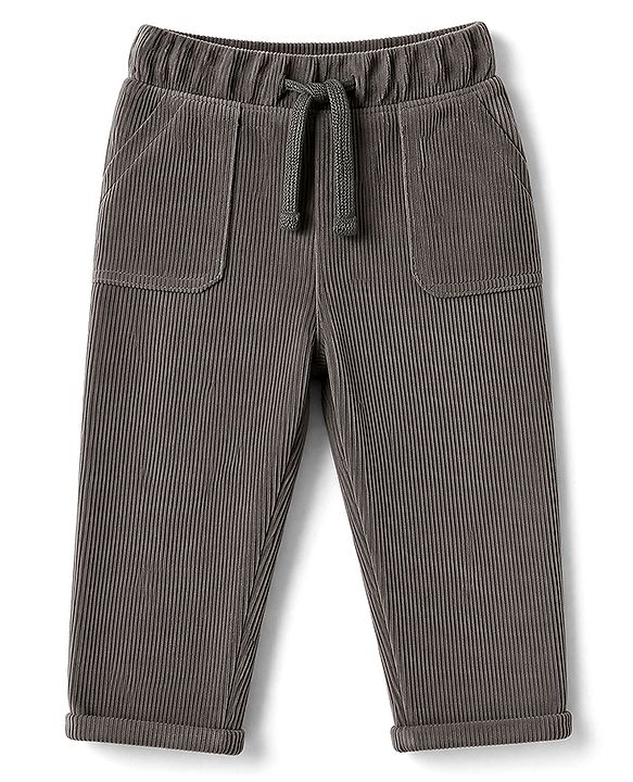 Babyhug 100% Cotton Knit Full Length Corduroy Pants - Grey