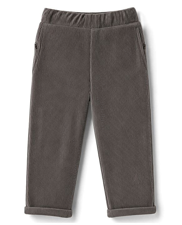 Babyhug 100% Cotton Knit Full Length Corduroy Pants - Grey