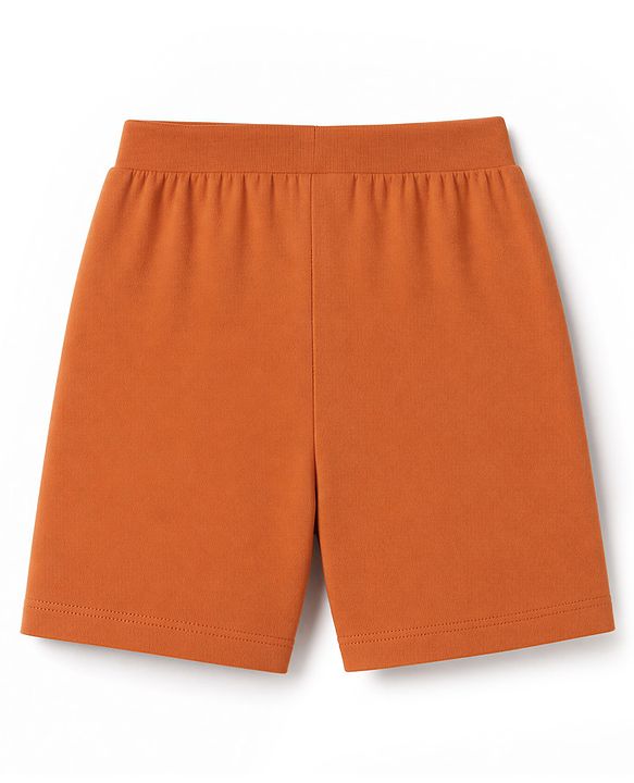 Babyhug 100% Cotton Jersey Knit Mid Thigh Happy Today Printed Shorts With Tape Detailing Pack Of 3 - Light Green Rust Orange & Blue
