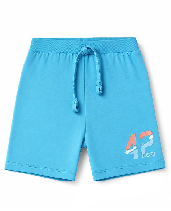 Babyhug 100% Cotton Jersey Knit Mid Thigh Happy Today Printed Shorts With Tape Detailing Pack Of 3 - Light Green Rust Orange & Blue