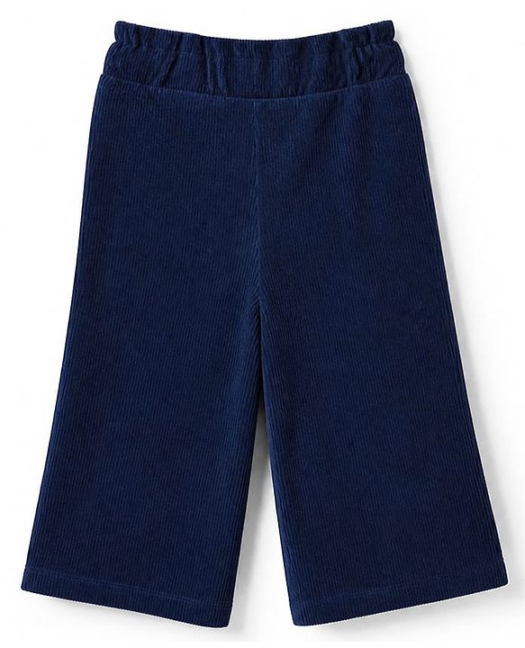 Babyhug Cotton Corduroy Knit Full Length Corduroy Pants with Heart Embroidery - Navy Blue