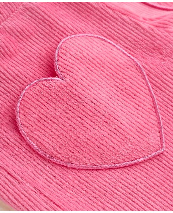 Babyhug Corduroy Knit Full Length Pant with Heart Applique in Pink