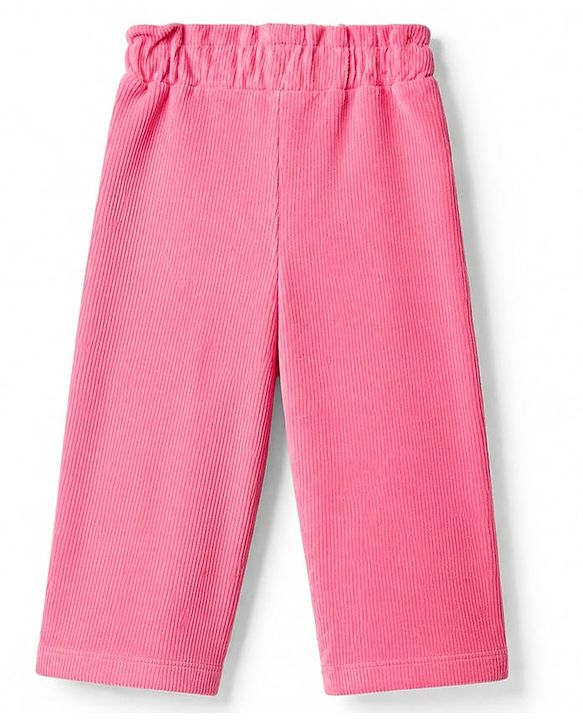 Babyhug Corduroy Knit Full Length Pant with Heart Applique in Pink