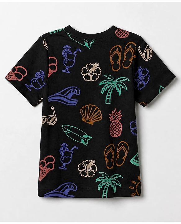 Pine Kids Cotton Knit Half Sleeves Co-Ords T-Shirt & Pyjama Night Suit with Floral Tropical & Beach Theme Print - Black