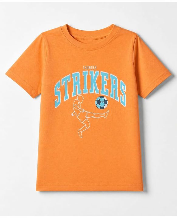 Pine Kids Cotton Knit Half Sleeves T-Shirt & Pyjama Night Suit with Thunder Striker Print - Orange