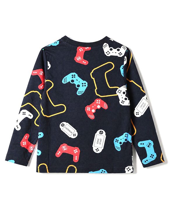 Pine Kids 100% Cotton Single Jersey Knit Full Sleeves Co-Ords T-Shirt & Pyjama Night Suit with Bio Wash & Gaming Print - Black