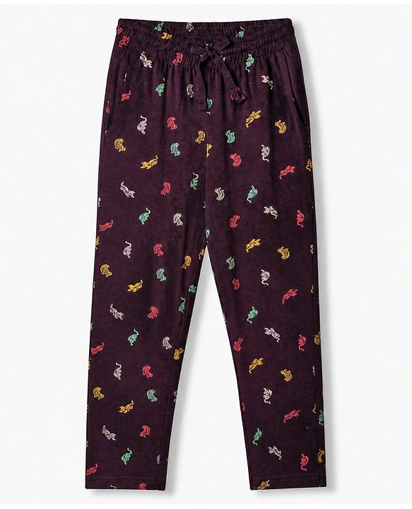 Pine Kids Cotton Knit Half Sleeves Printed Co-Ords T-Shirt & Pyjama Night Suit - Dark Red