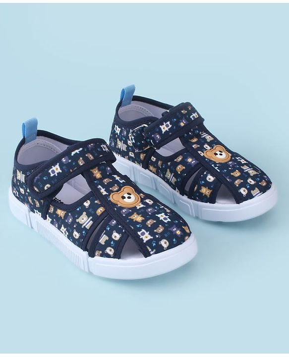 Cute Walk by Babyhug Velcro Closure Bear Printed Sandal With Applique - Navy Blue