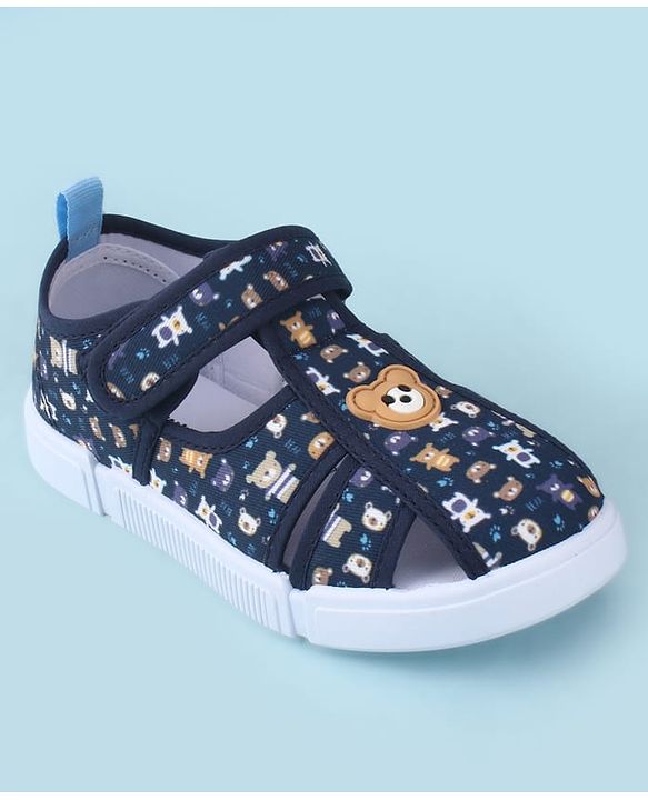 Cute Walk by Babyhug Velcro Closure Bear Printed Sandal With Applique - Navy Blue