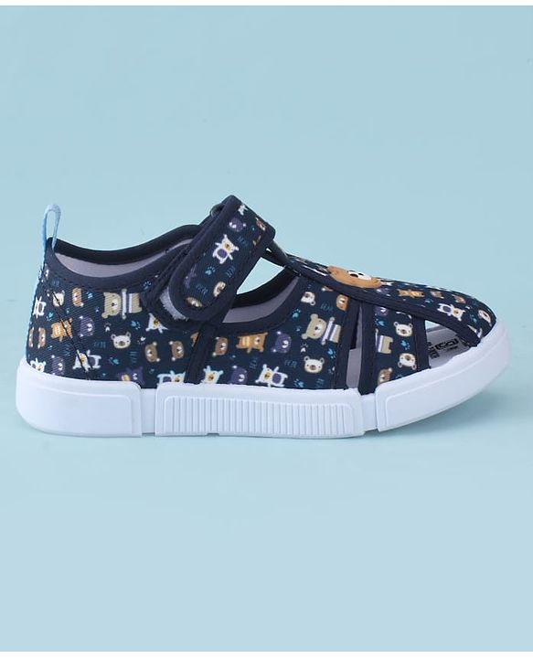 Cute Walk by Babyhug Velcro Closure Bear Printed Sandal With Applique - Navy Blue
