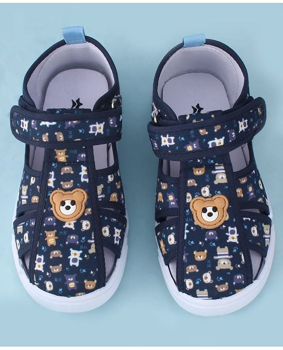 Cute Walk by Babyhug Velcro Closure Bear Printed Sandal With Applique - Navy Blue