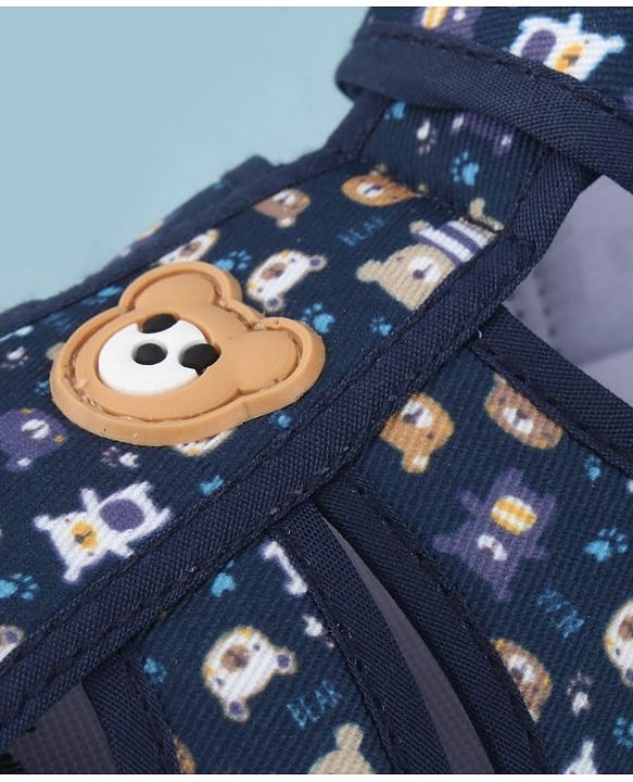 Cute Walk by Babyhug Velcro Closure Bear Printed Sandal With Applique - Navy Blue
