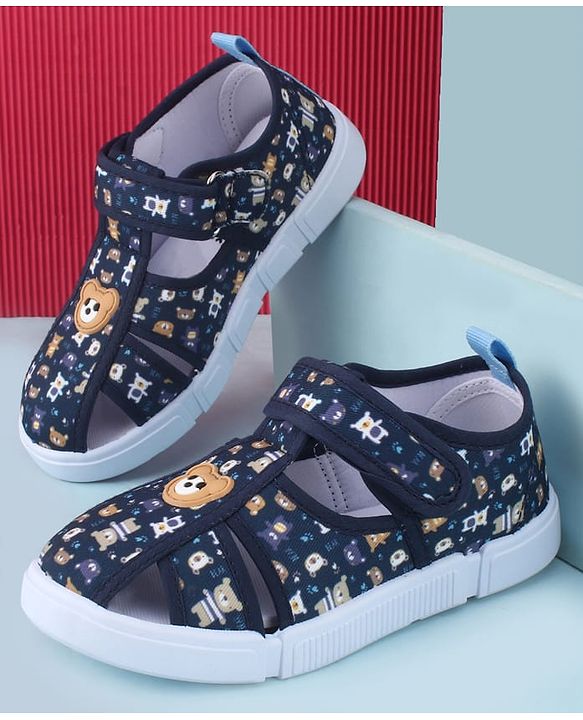 Cute Walk by Babyhug Velcro Closure Bear Printed Sandal With Applique - Navy Blue