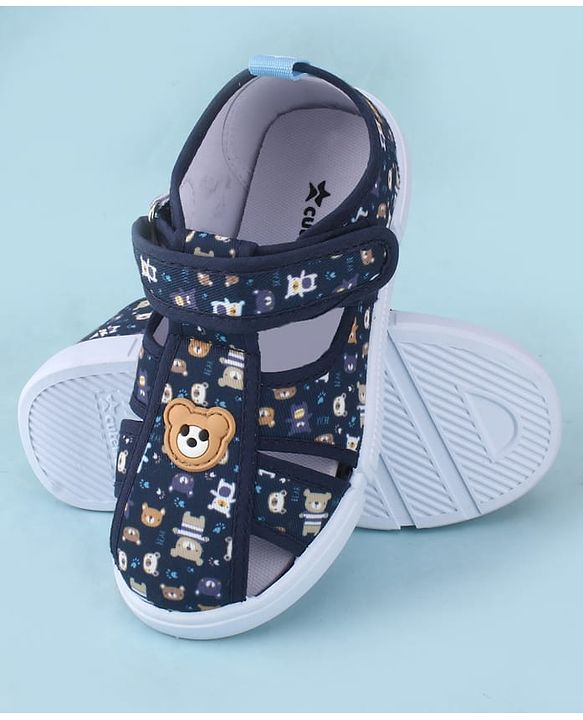 Cute Walk by Babyhug Velcro Closure Bear Printed Sandal With Applique - Navy Blue