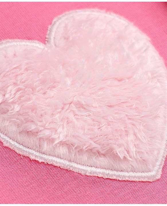 Babyhug Cotton Elastane Lycra Knit Full Length Jegging with Fur Heart Patch - Pink