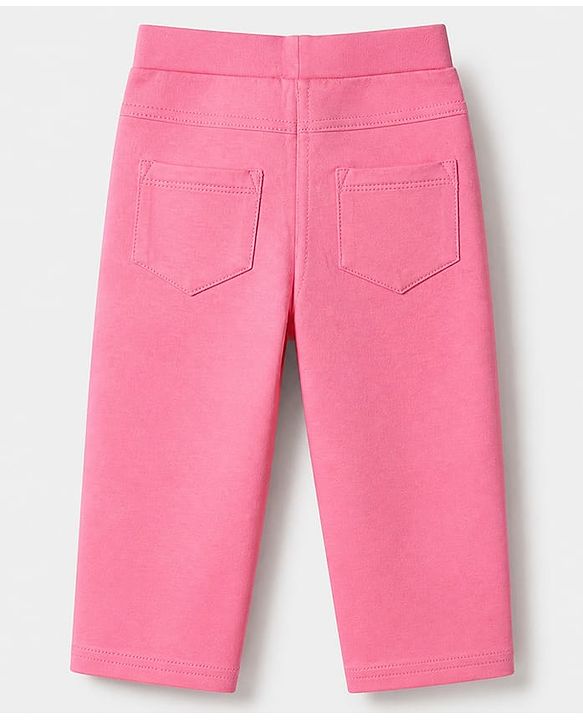 Babyhug Cotton Elastane Lycra Knit Full Length Jegging with Fur Heart Patch - Pink