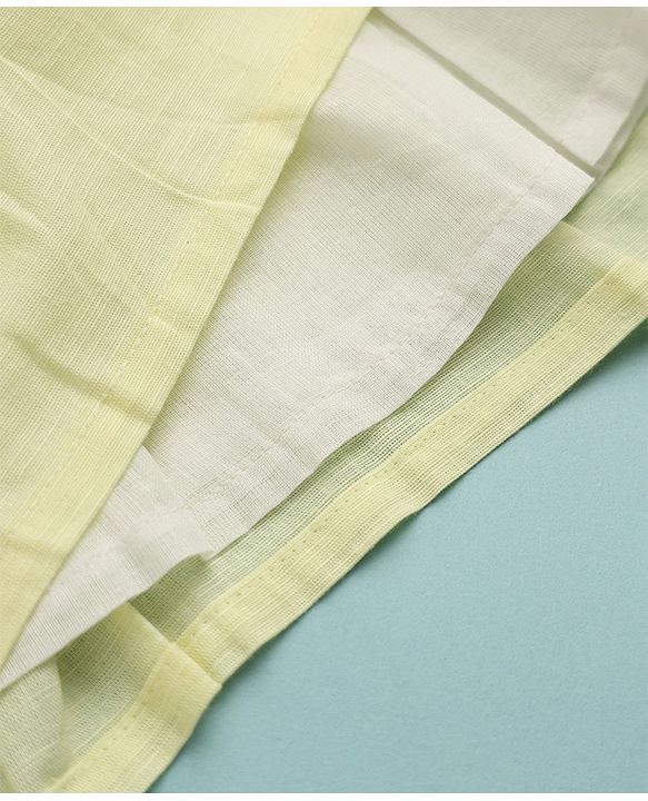 Babyhug Linen Woven Half Sleeves One Piece Dress With Floral Embroidery & Bow Applique - Yellow