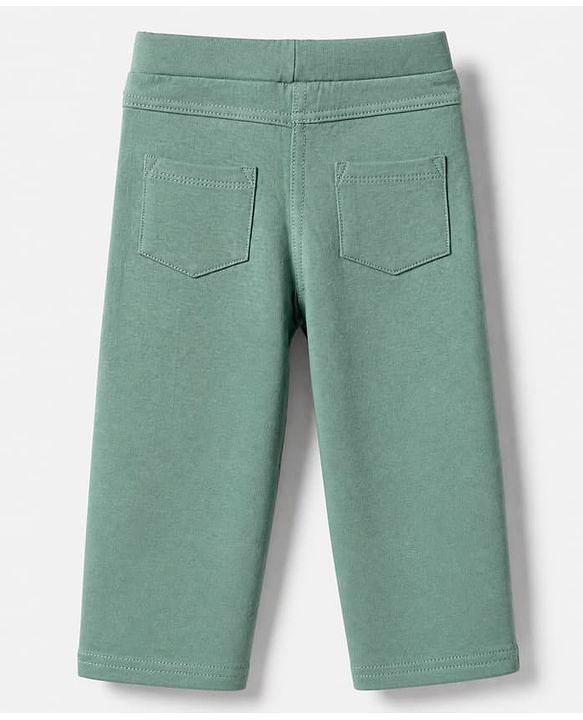 Babyhug Cotton Lycra Knit Full Length Jeggings with Star Patch - Green