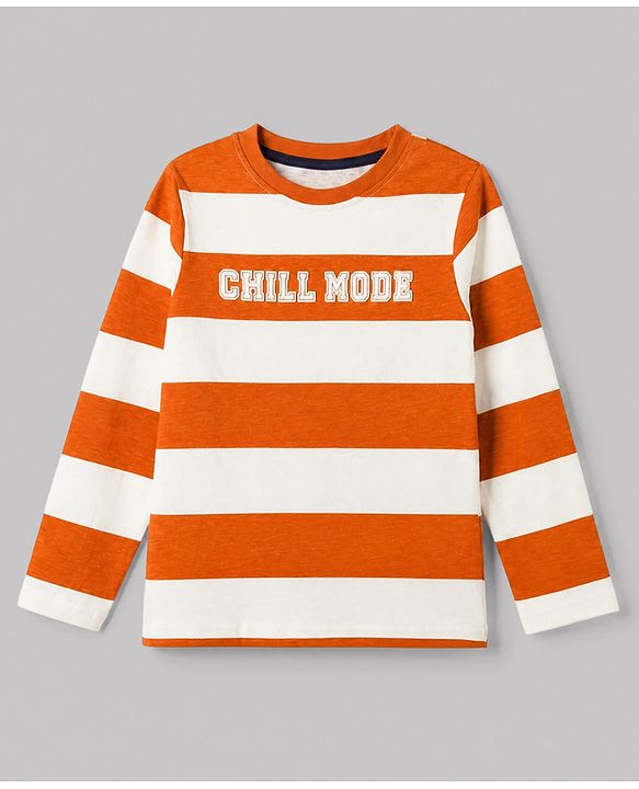 Pine Kids Cotton Knit Full Sleeves Striped T-Shirt & Pyjama Night Suit with Chill Mode Print - White