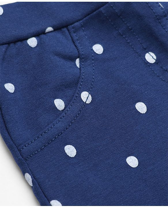 Babyhug Cotton Knit Full Length Jeggings with Polka Dots Print - Navy Blue