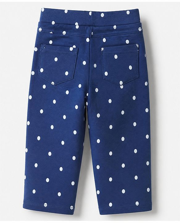 Babyhug Cotton Knit Full Length Jeggings with Polka Dots Print - Navy Blue