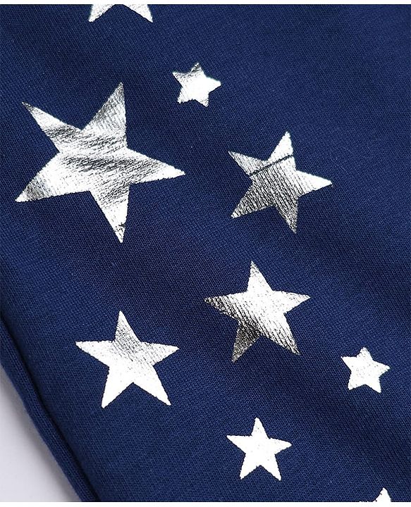 Babyhug Cotton Lycra Elastane Knit Full Length Jegging with Star Foil Print - Navy Blue